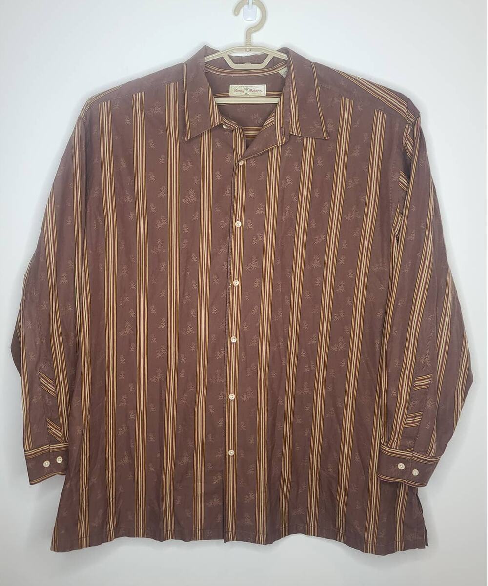 Tommy Bahama brown stripe long sleeve cotton button down shirt - 3XL